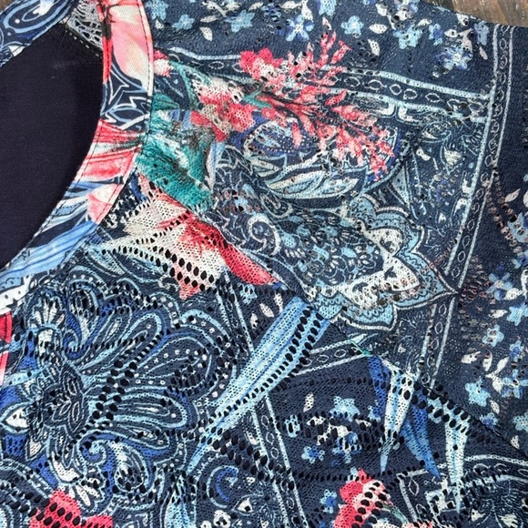 Christopher & Banks Pink and Blue Flower Boho Blouse with Mandarin Collar - Picture 8 of 15